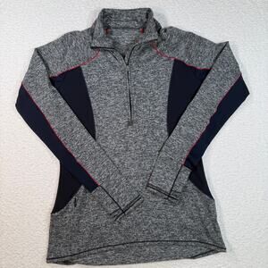 Athleta Running Wild 1/2 Zip Colorblock Pullover Top Navy Blue Heather Sz Medium